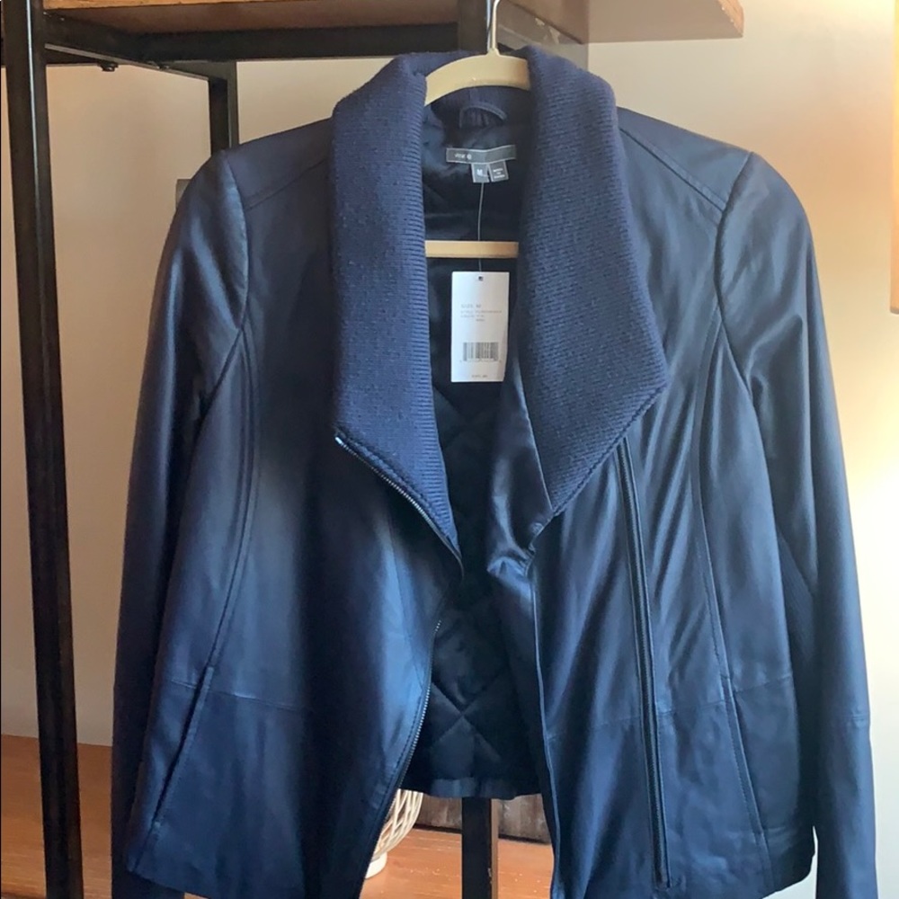 Vince Navy Blue Leather Jacket